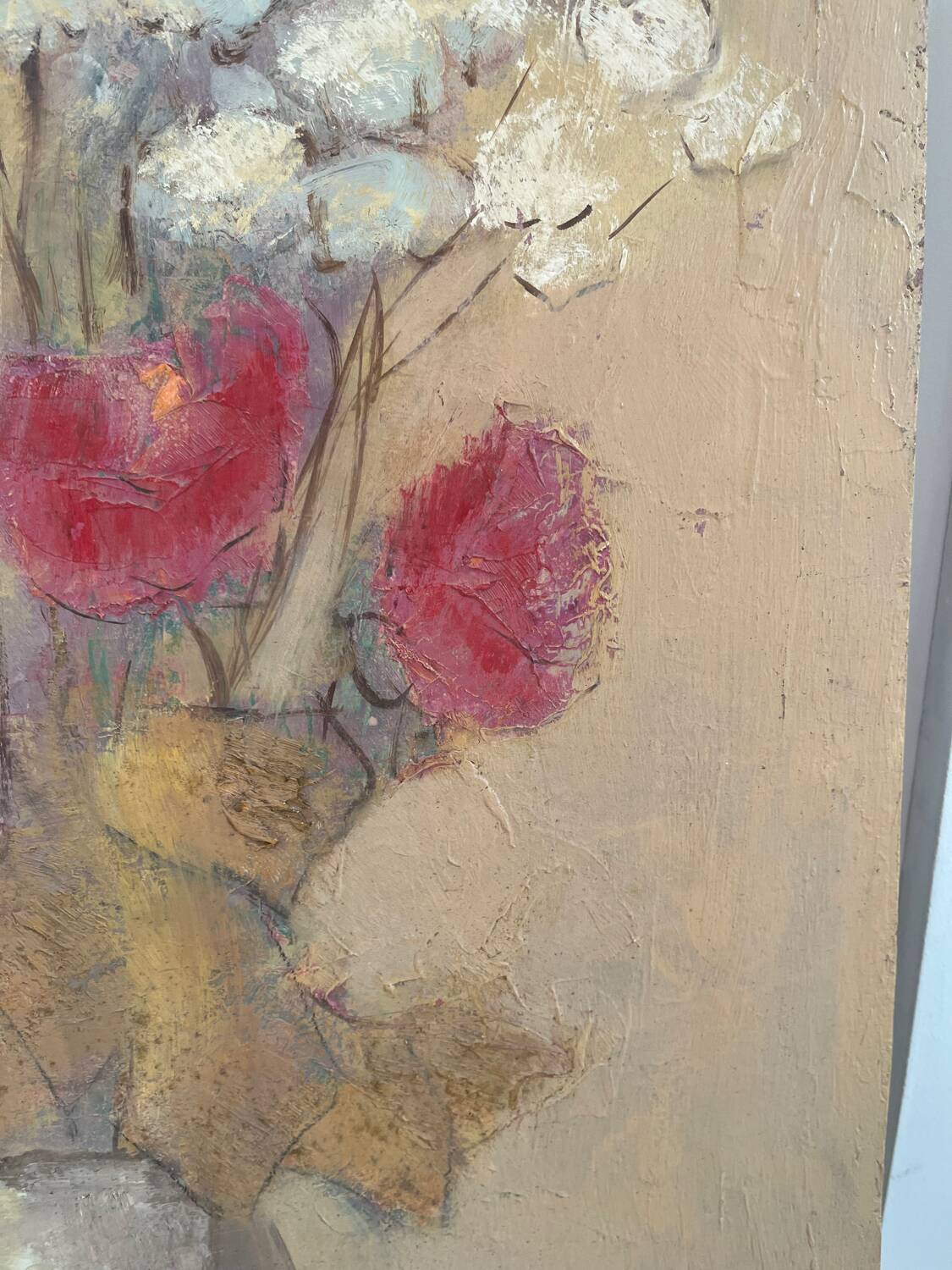 Bouquet of flowers, oil on wood panel, signed Vlad Tiberin.