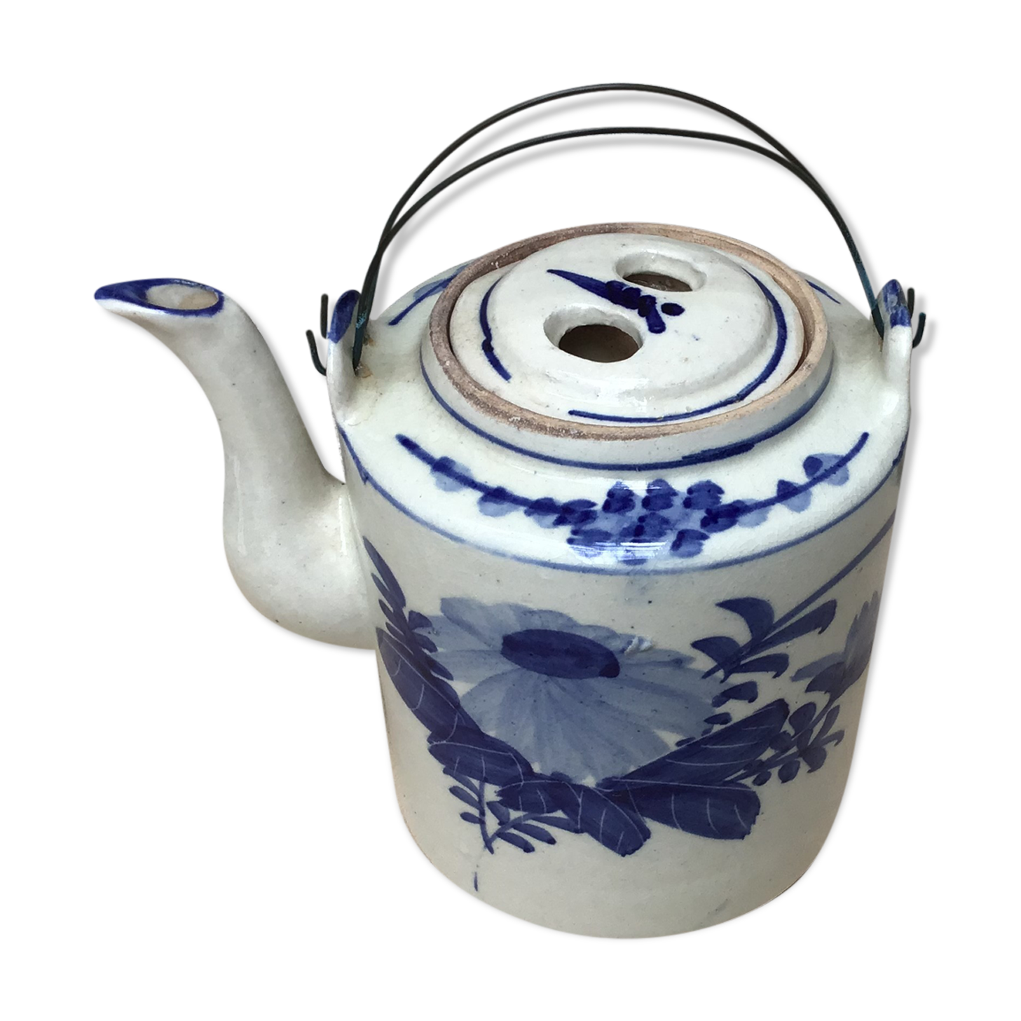 Beige and blue teapot