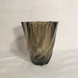 Vase ancien Cristal d''Arques transparent fumé vintage