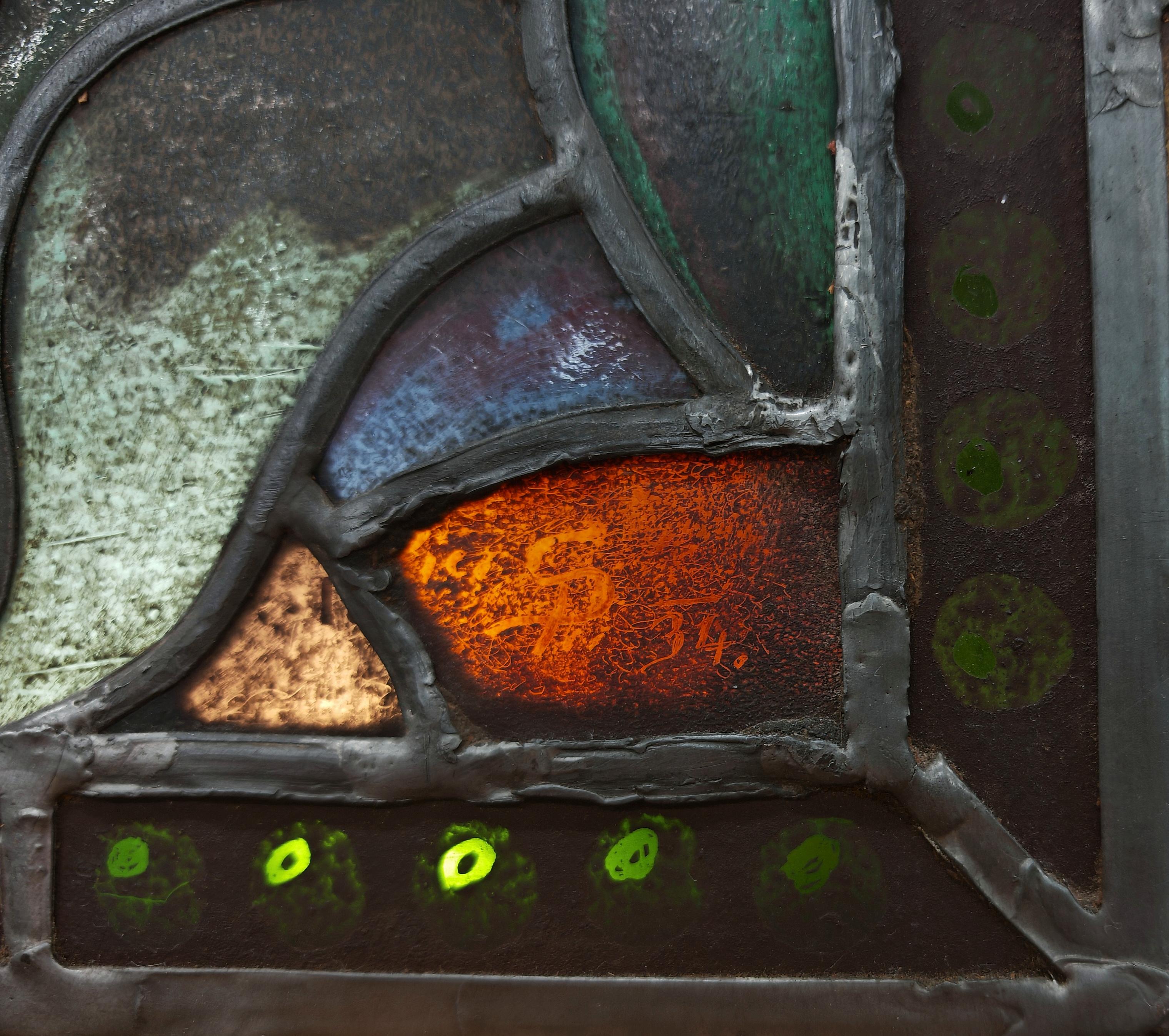 Art Deco stained glass with lead, A Nude in a Landscape by Marijan Trepse, 1934