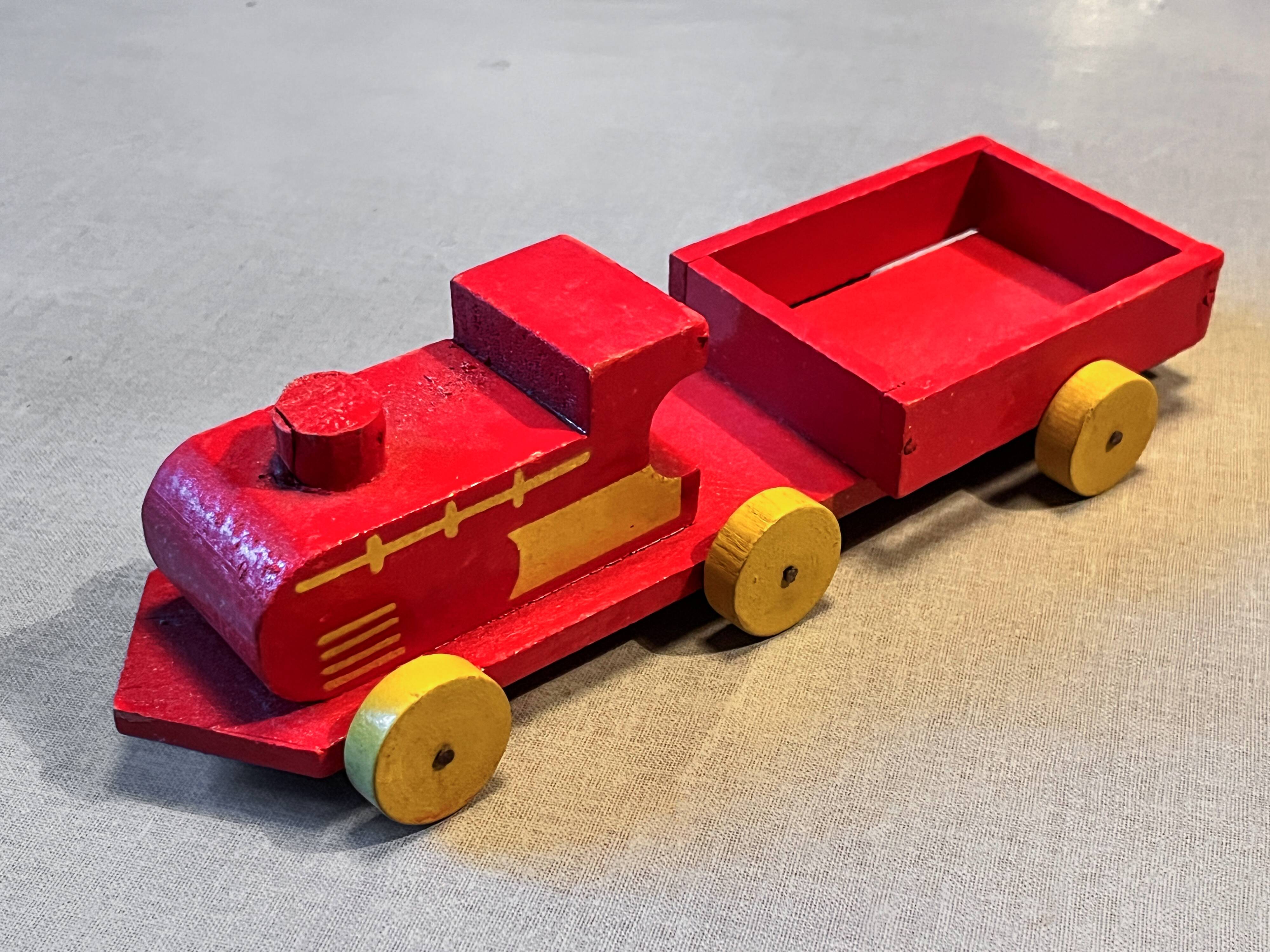 Wooden locomotive and tender, antique toy