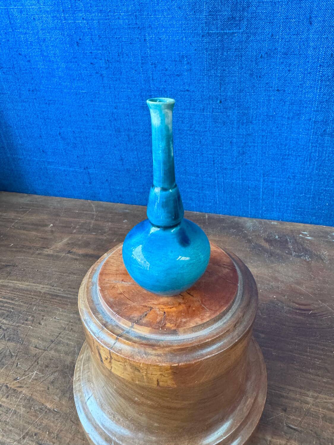 Small glazed terracotta soliflore vase. Mid 20th century.