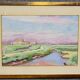 Gouache on paper depicting a marsh landscape