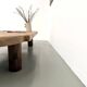 XXL oval coffee table in solid oak, cylindrical base, 1950s.