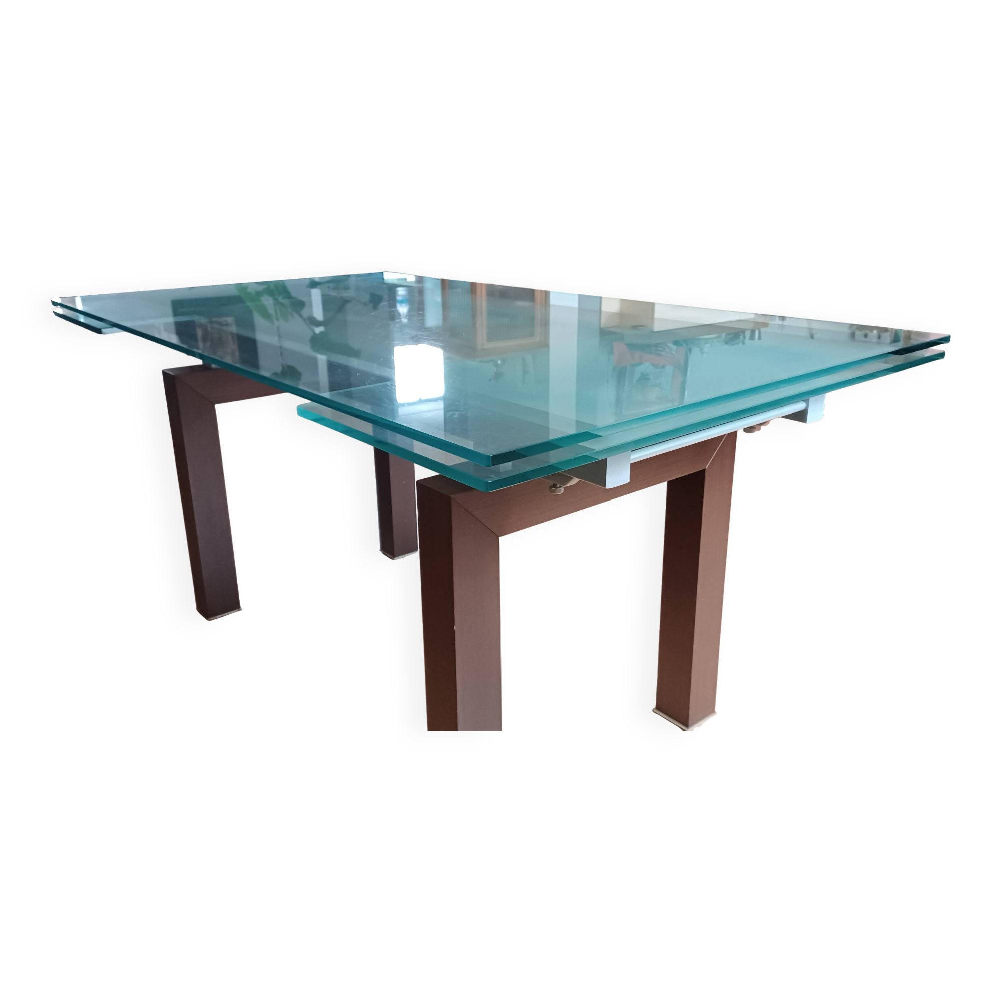 Cattelan Italia designer table – Tempered glass + extensions – Dark wood legs