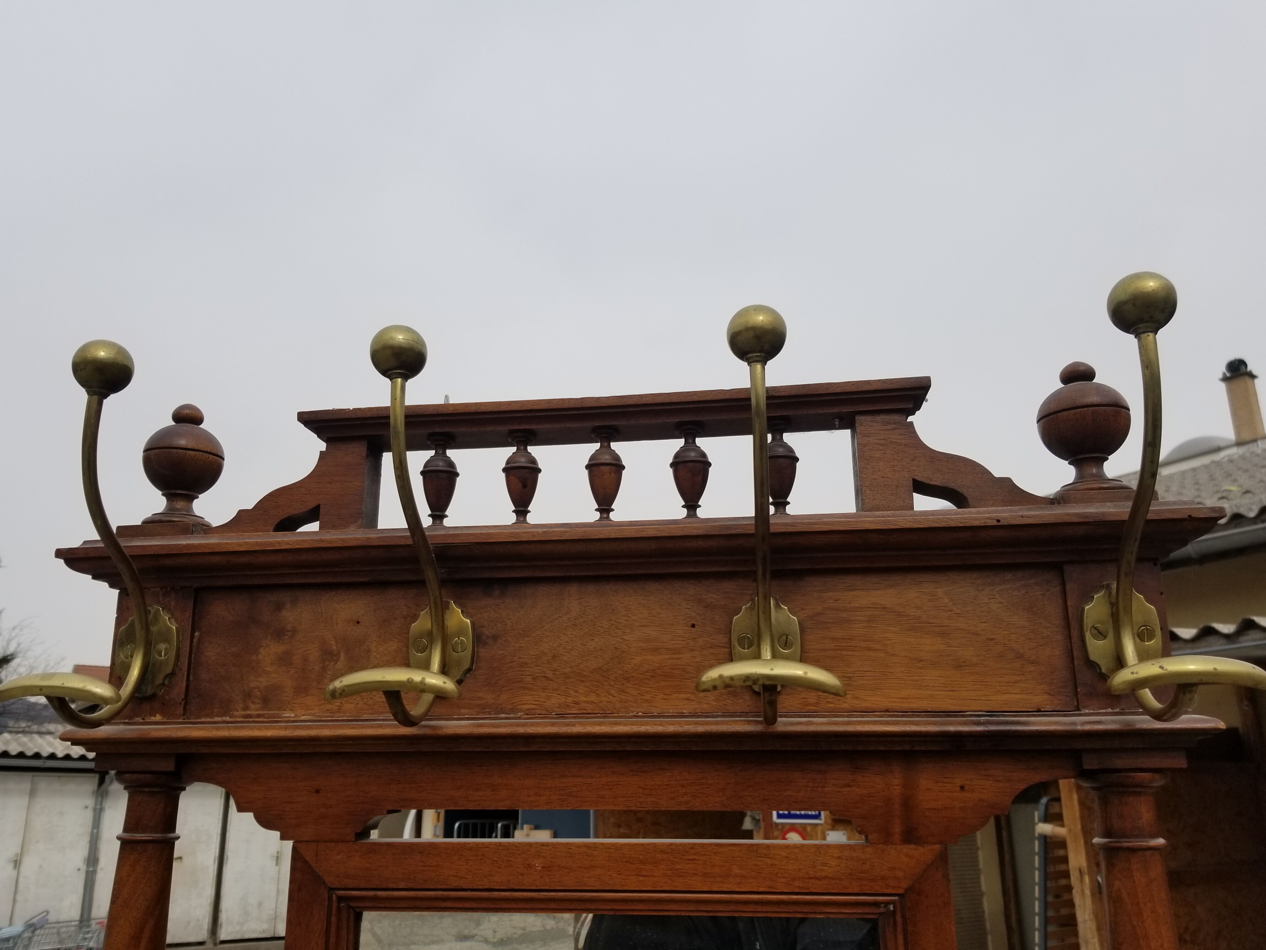 Wooden and brass wall coat rack 1940s
