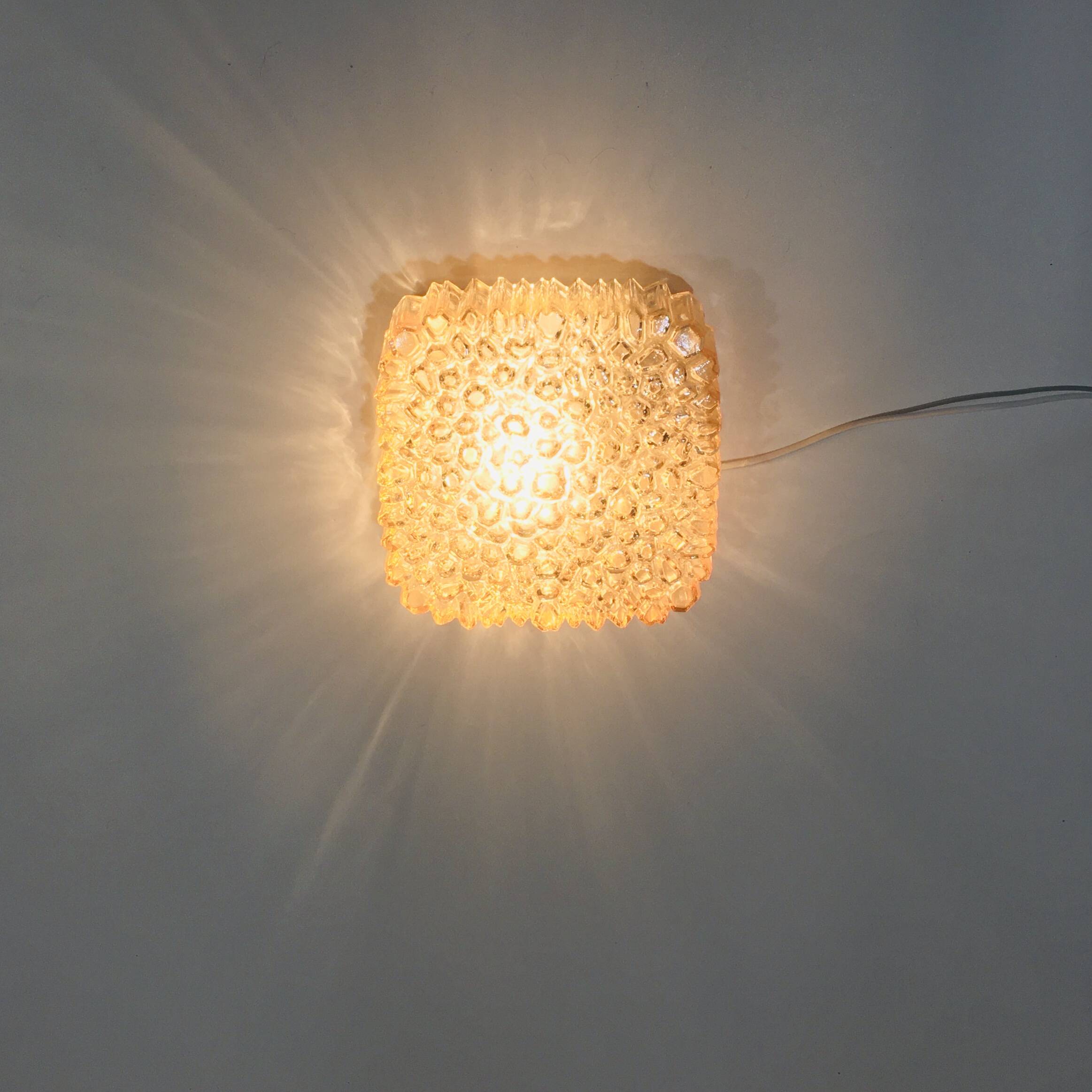 Mid Century Amber Glass Ceiling Light By Helena Tynell For Limburg, Germany, 1970s