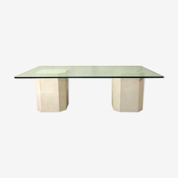 Table basse « octogonale » béton et verre, 1970