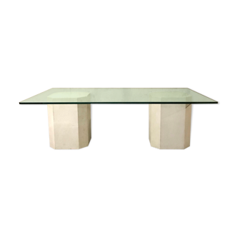 Table basse « octogonale » béton et verre, 1970