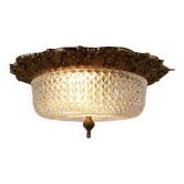 Plafonnier baroque en laiton et verre taillé à facettes, lys français