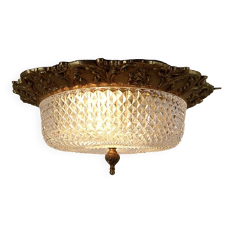 Baroque Ceiling Lamp Brass Facet Cut Glass Ceiling Lamp French Lily
