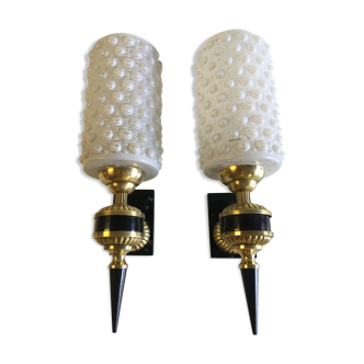 Brass and Bakelite pair of wall lights - 50s