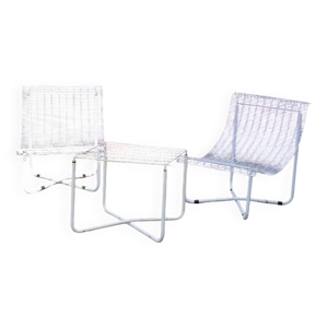 Salon de jardin 2 chauffeuses - table