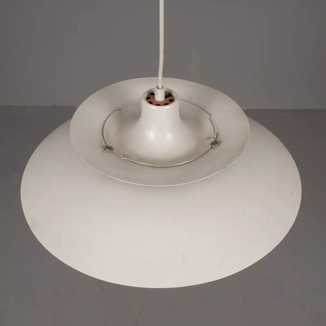 PH5 vintage Scandinavian white suspension by Poul Henningsen from the 1980s.