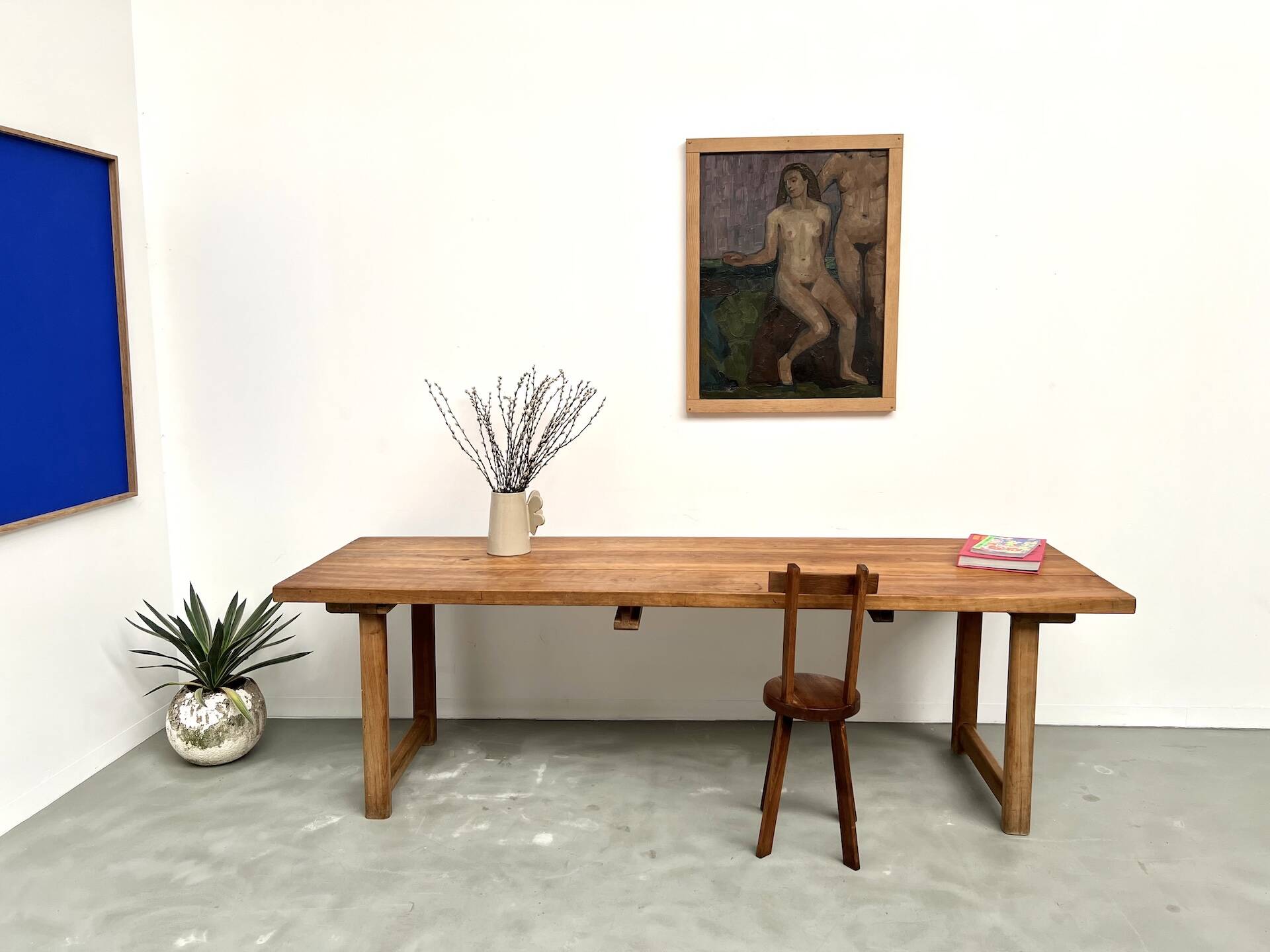Large brutalist beech farmhouse table