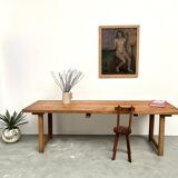 Grande table de ferme brutaliste en hêtre