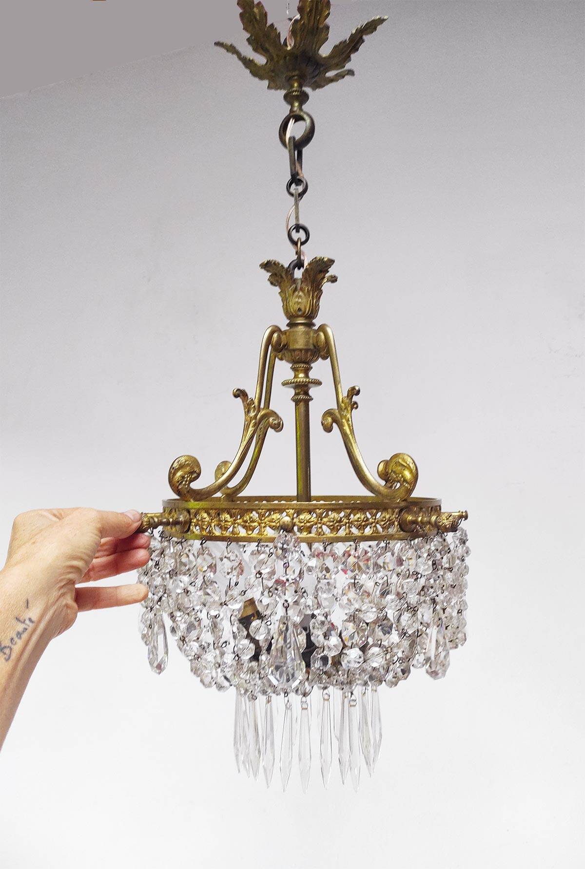 Antique French bronze chandelier with tassels circa 1900