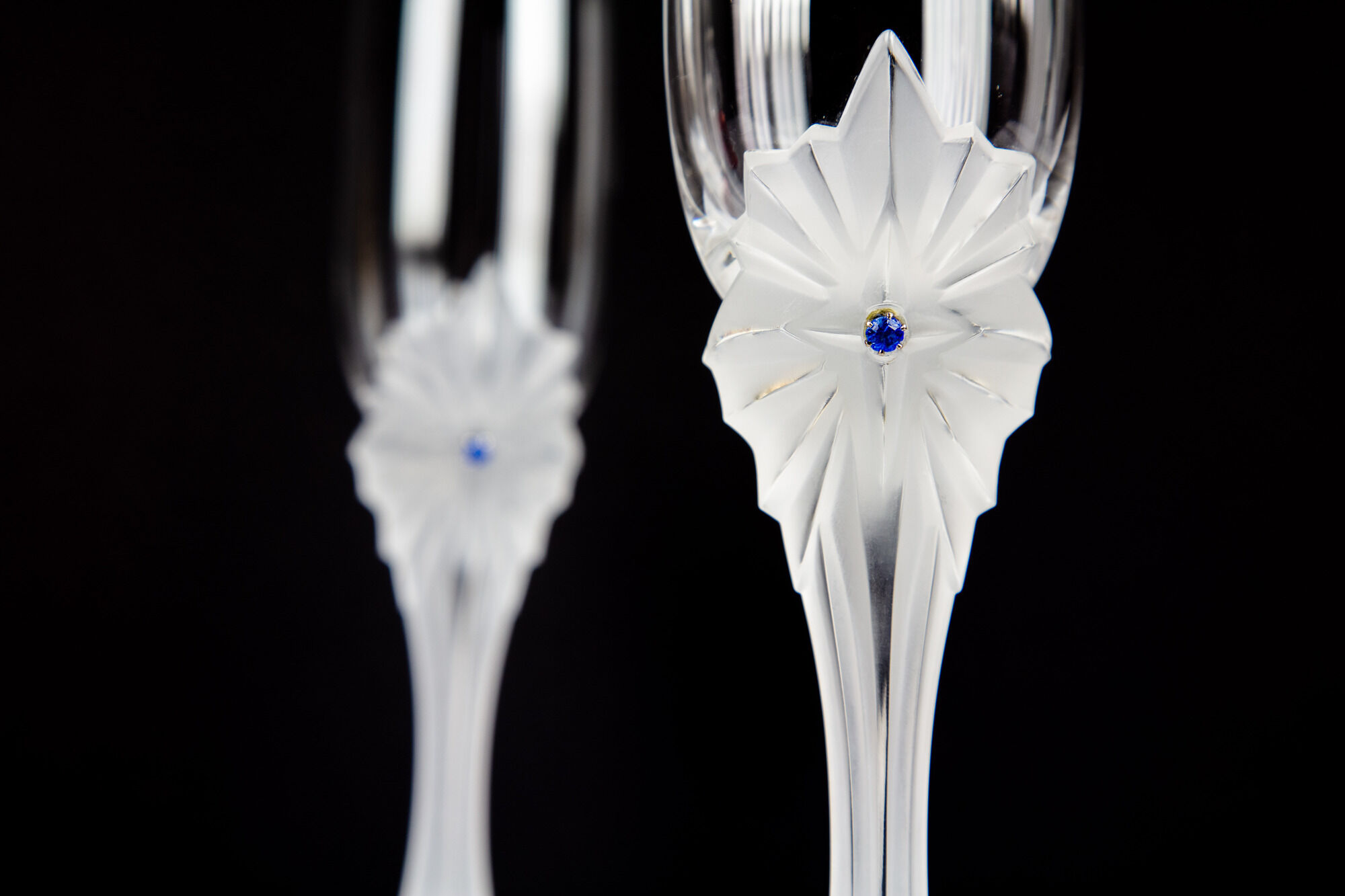 2 crystal champagne flute signed Faberge model "the north star"