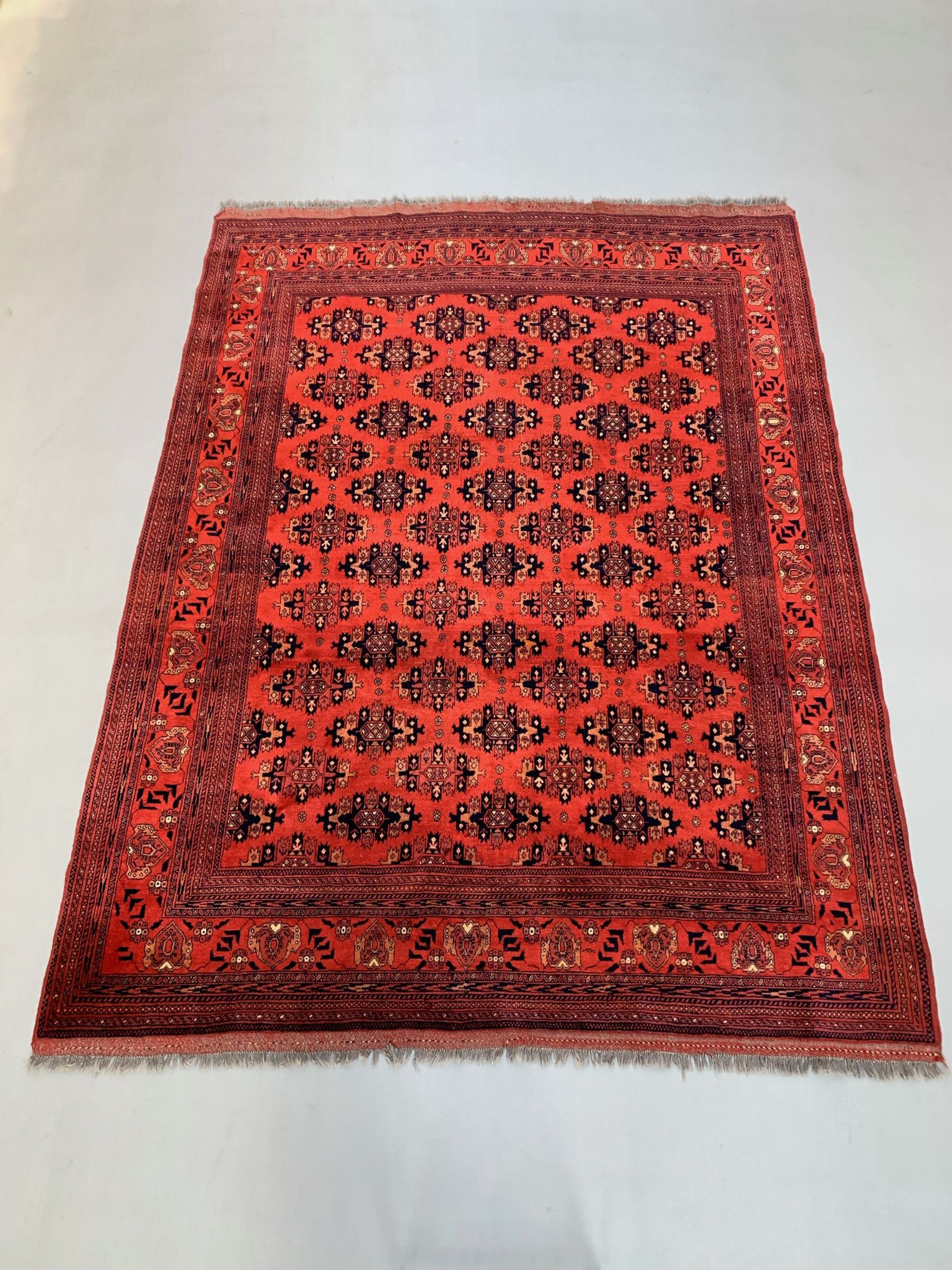 Vintage Afghan Turkoman Khalmohammadi Rug 284x213 cm, Red, Black Tribal Large
