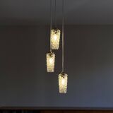 Cascade chandelier with 3 antique glass tulips, staircase