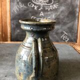 Handmade 70s-original blue enamelled sandstone pitcher