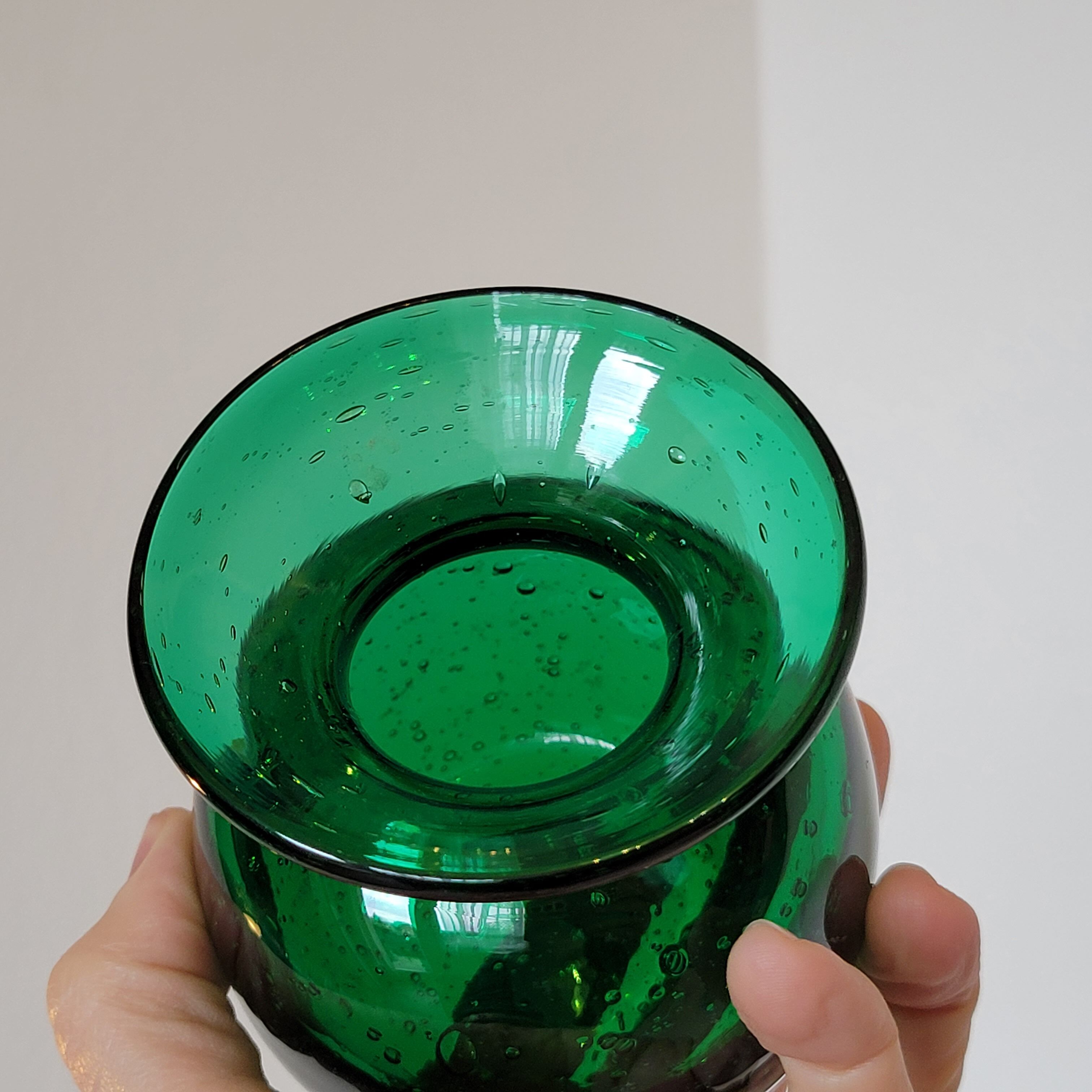 Small green bubbled blown glass vase