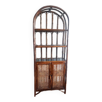 Vintage rattan bookcase and canning circa 1960