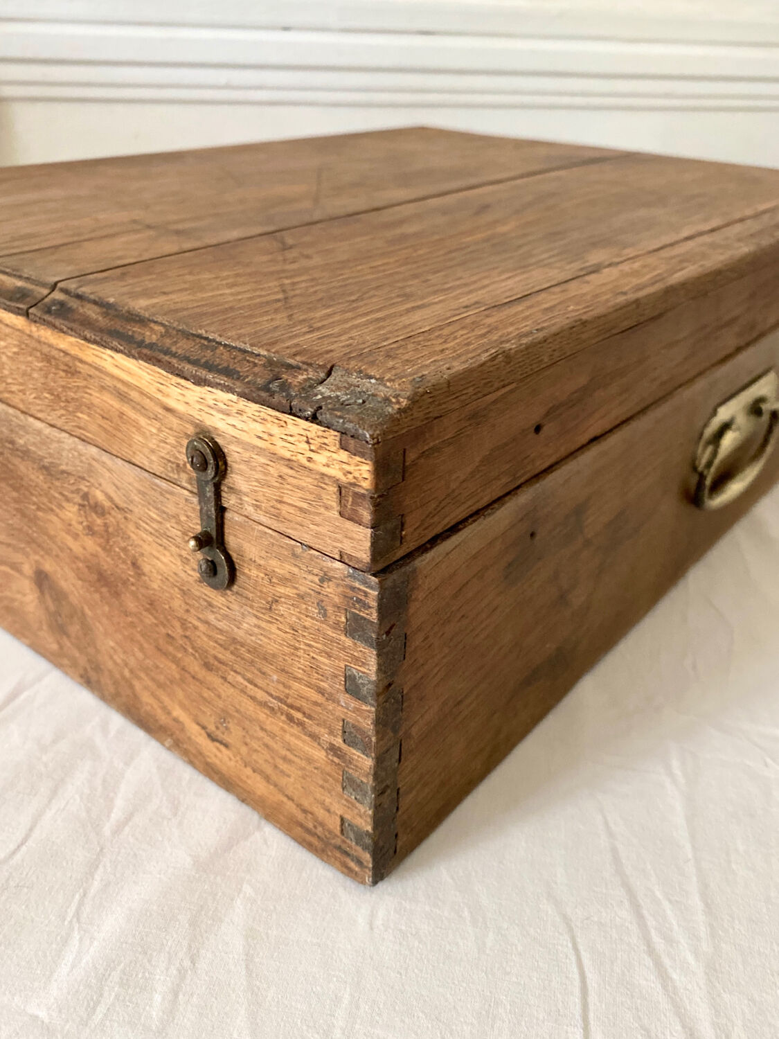 Wooden storage chest old vintage tool box