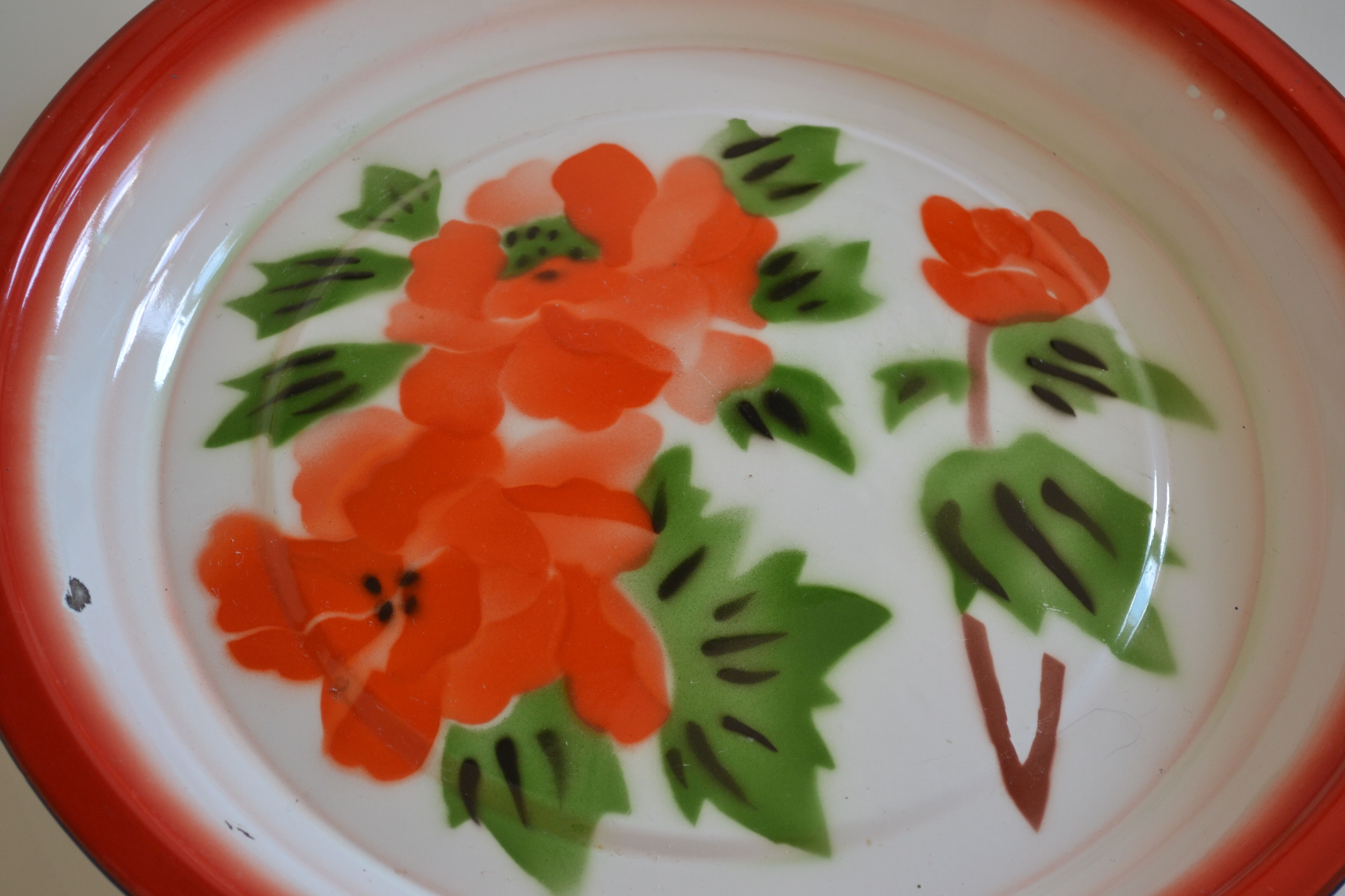 Vintage sheet metal enamelled floral tray