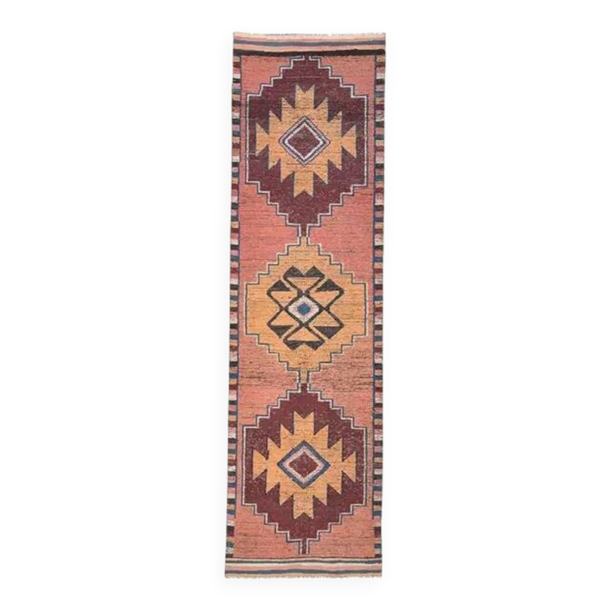 Tapis turc Oushak fait main en laine et coton rose, années 1970