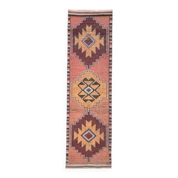 1970s Vintage Turkish Oushak Handmade Wool Cotton Pink Runner Rug 90x317