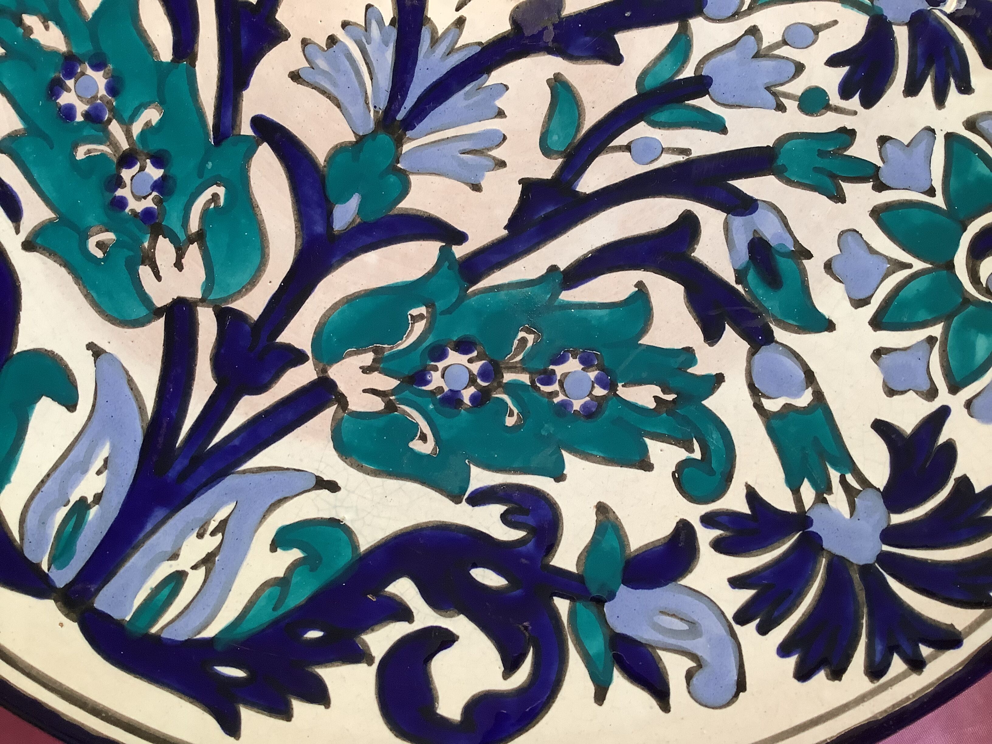 Moroccan craft dish round vintage glazed terracotta