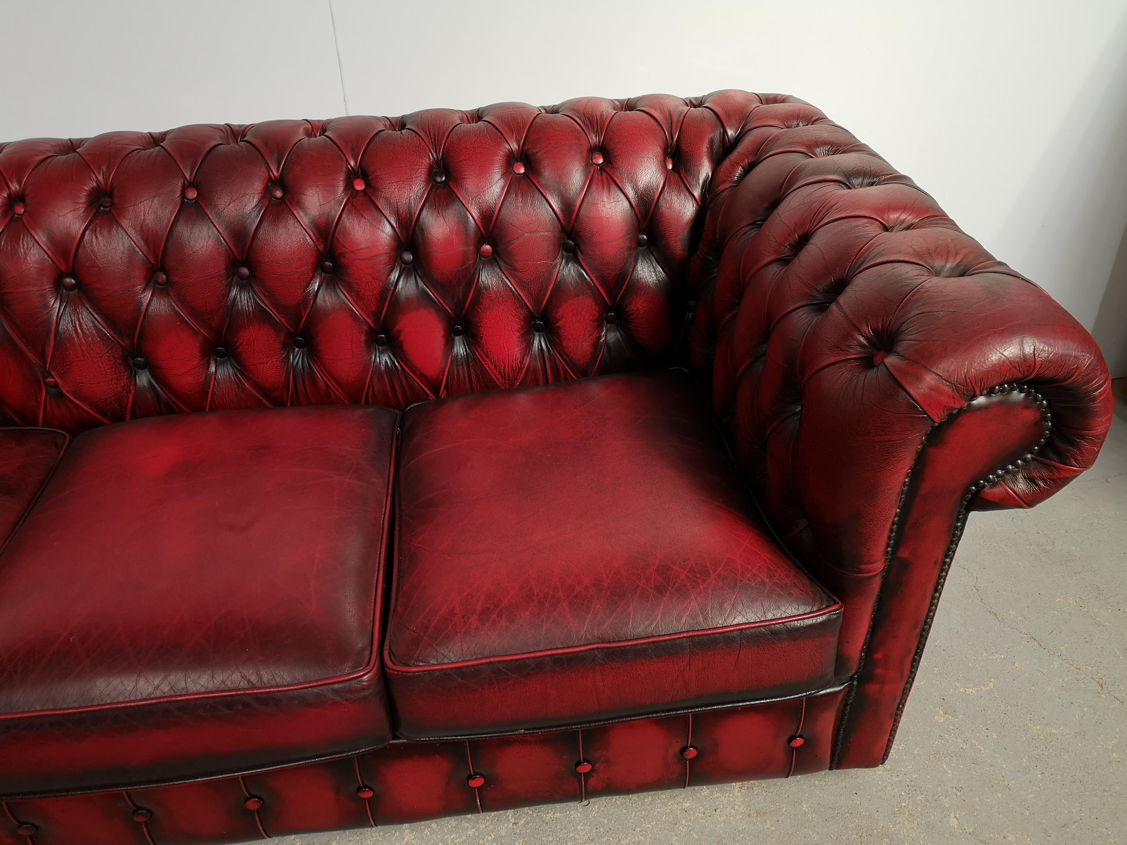 Chesterfield sofa red leather three seats
