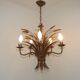 Vintage Hollywood Regency Wheat Sheaf Gold Gilt Metal 5 Light Chandelier