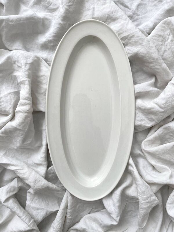 Plat ovale à poisson en terre de fer blanche Creil et Montereau fin 19eme siècle