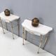 Pair of White Lacquered Nightstands with Marble Tops and Glass Shelves, Italy