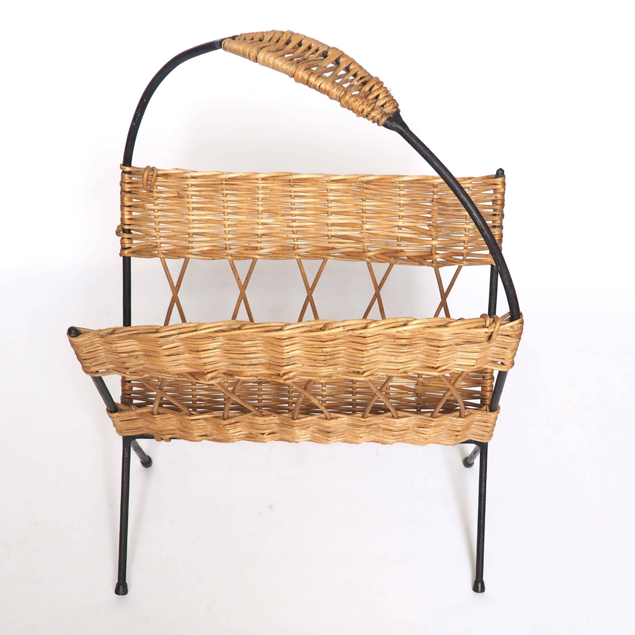 Iron and rattan magazine rack