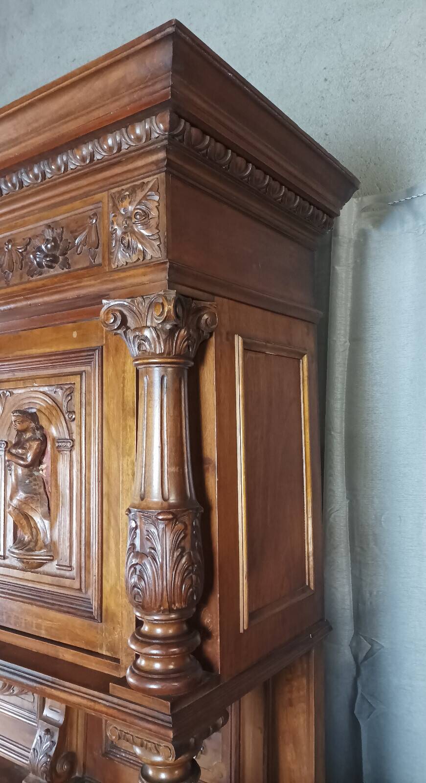 19th-century walnut buffet with two bodies.