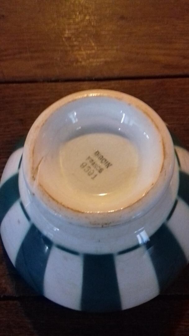Old green and white digoin brand bowl