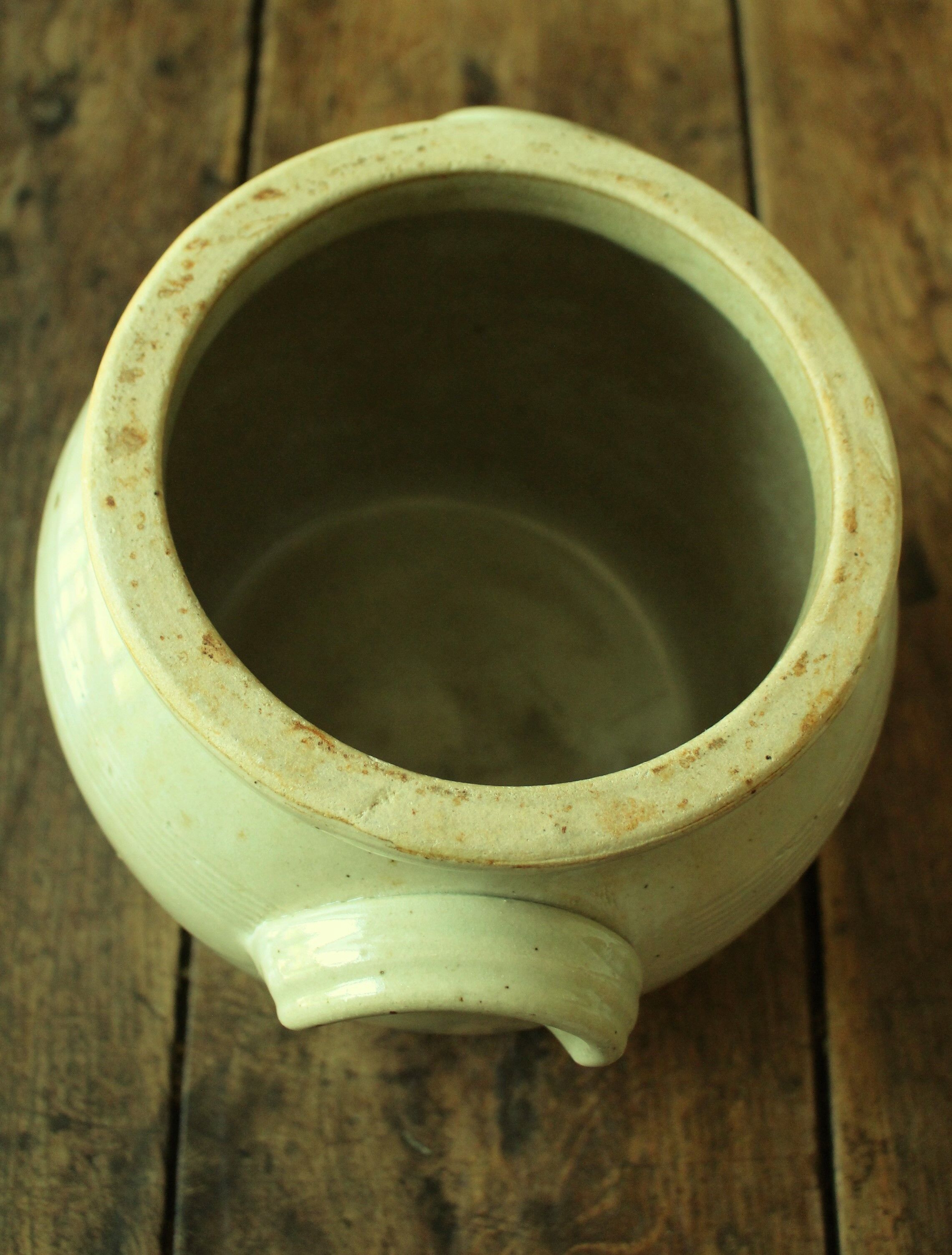 Grey glazed stoneware pot with two handles