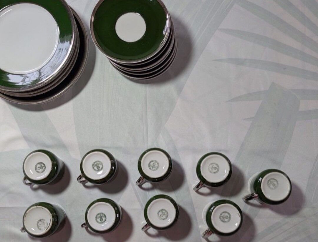 Antique service 31 pieces – S.P.M. Walküre Bavaria – Empire Green & lace
