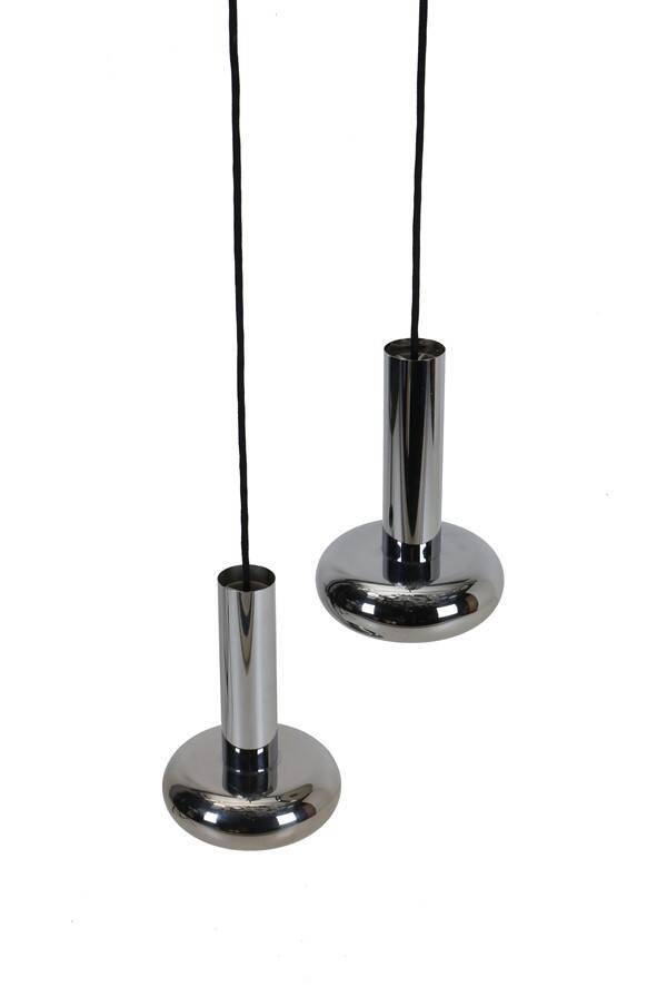 Space Age chrome pendant lamps / Mid-century modern design / 1960s / 1970s / Set of 2