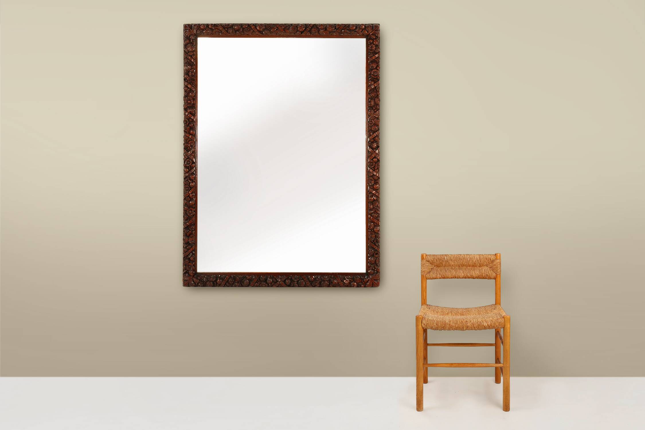 Rare large Antique Baroque or Rococo style hand carved oak mirror, France c