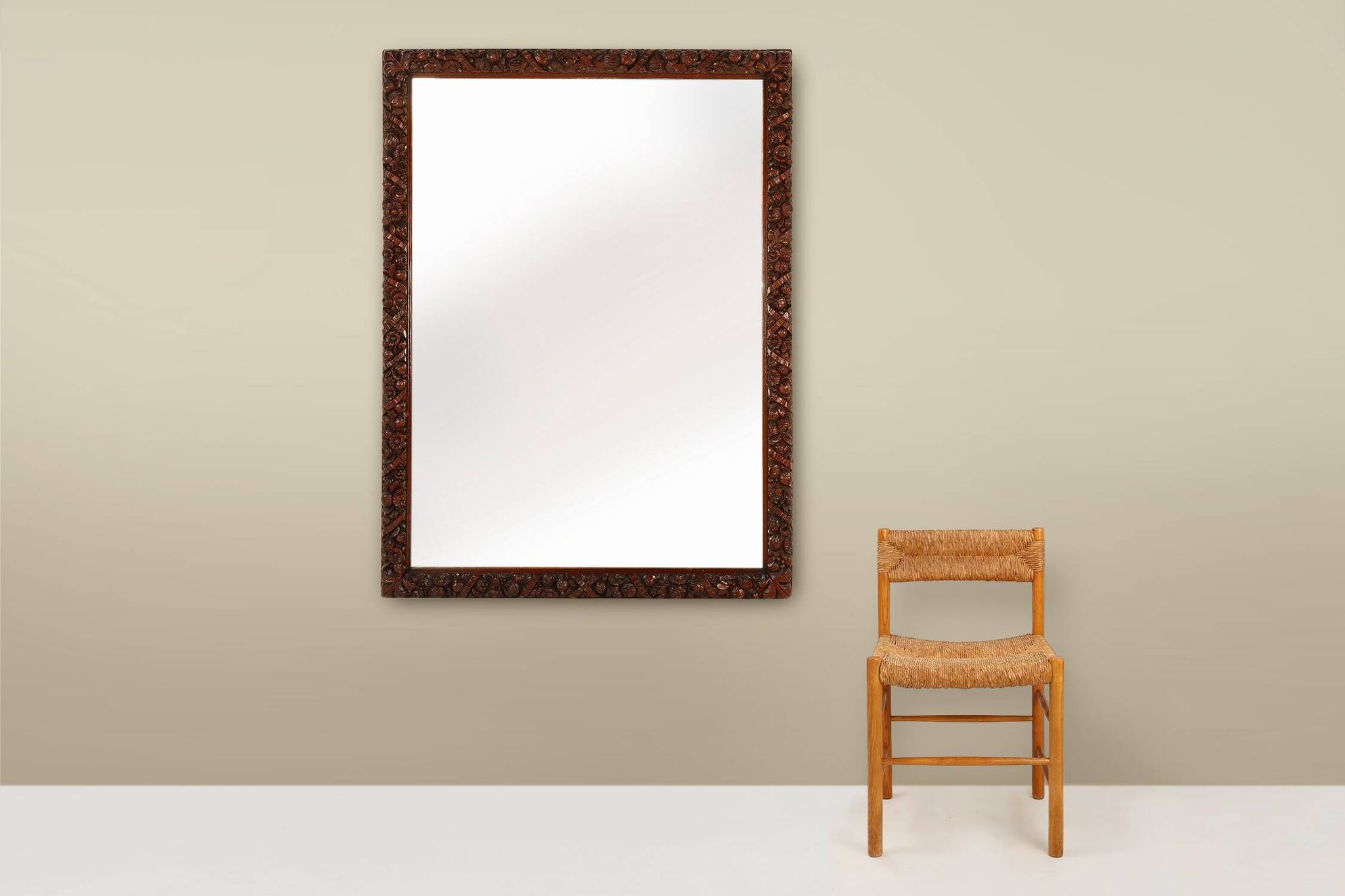 Rare large Antique Baroque or Rococo style hand carved oak mirror, France c