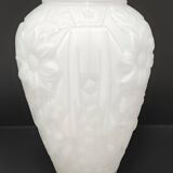 Large art deco glass vase with French floral decor H. 29.5 cm