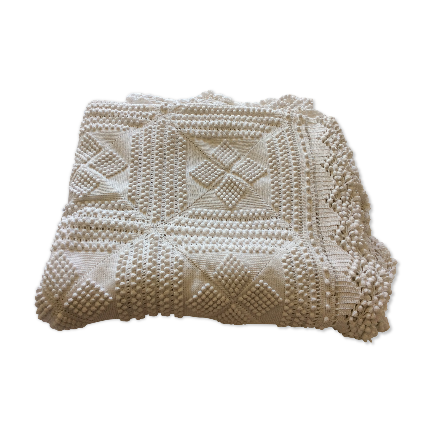 Old handmade crochet bed cover