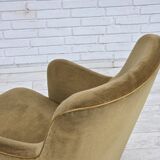 1970s, Danish lounge chair, light green furniture velour, beech wood.