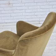 1970s, Danish lounge chair, light green furniture velour, beech wood.