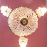 Ancien plafonnier bronze et 3 tulipes fleurs