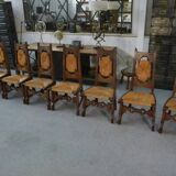 8 rustic oak chairs combining modern lines and Breton craftsmanship by a student of Joseph Savina 1950s